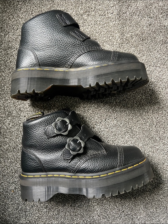 Shoes - Black Platform Mary Jane Shoes with Yellow Stitching